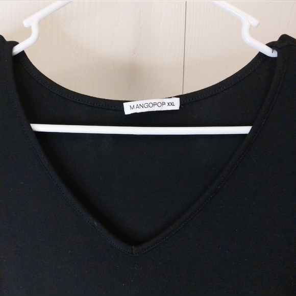 Mangopop V Neck Short Sleeve Stretchy Basic Black Bodysuit Shirt Size 2X Classic - Picture 4 of 7